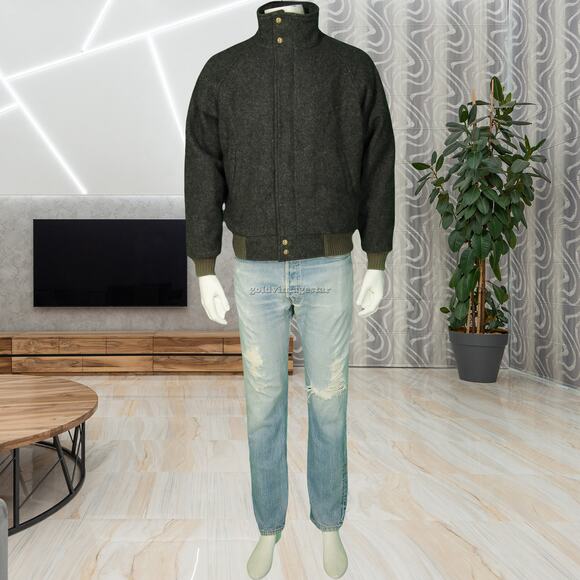 Woolrich Wool Bomber Jacket 80s Vintage Charcoal M - Picture 4 of 12